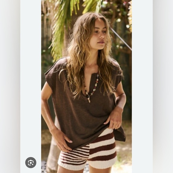 Free people stripe Orlanda brown white knit shorts large nwot - Picture 1 of 2